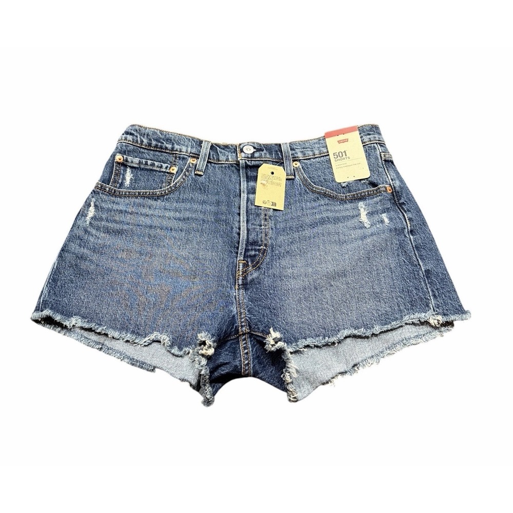 Levi's 501 NWT High Rise Women's Shorts Blue Fringe Size 31 Button Fly